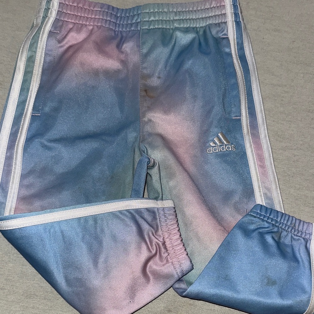 Adidas Kids Size 2T Pastel Gradient Joggers - Blue and Pink.
